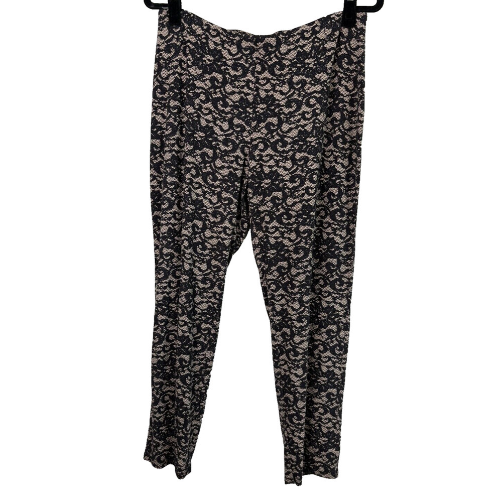 J Jill We Arever Collection Pants Women Black Floral Slim Ankle Pull On Sz M